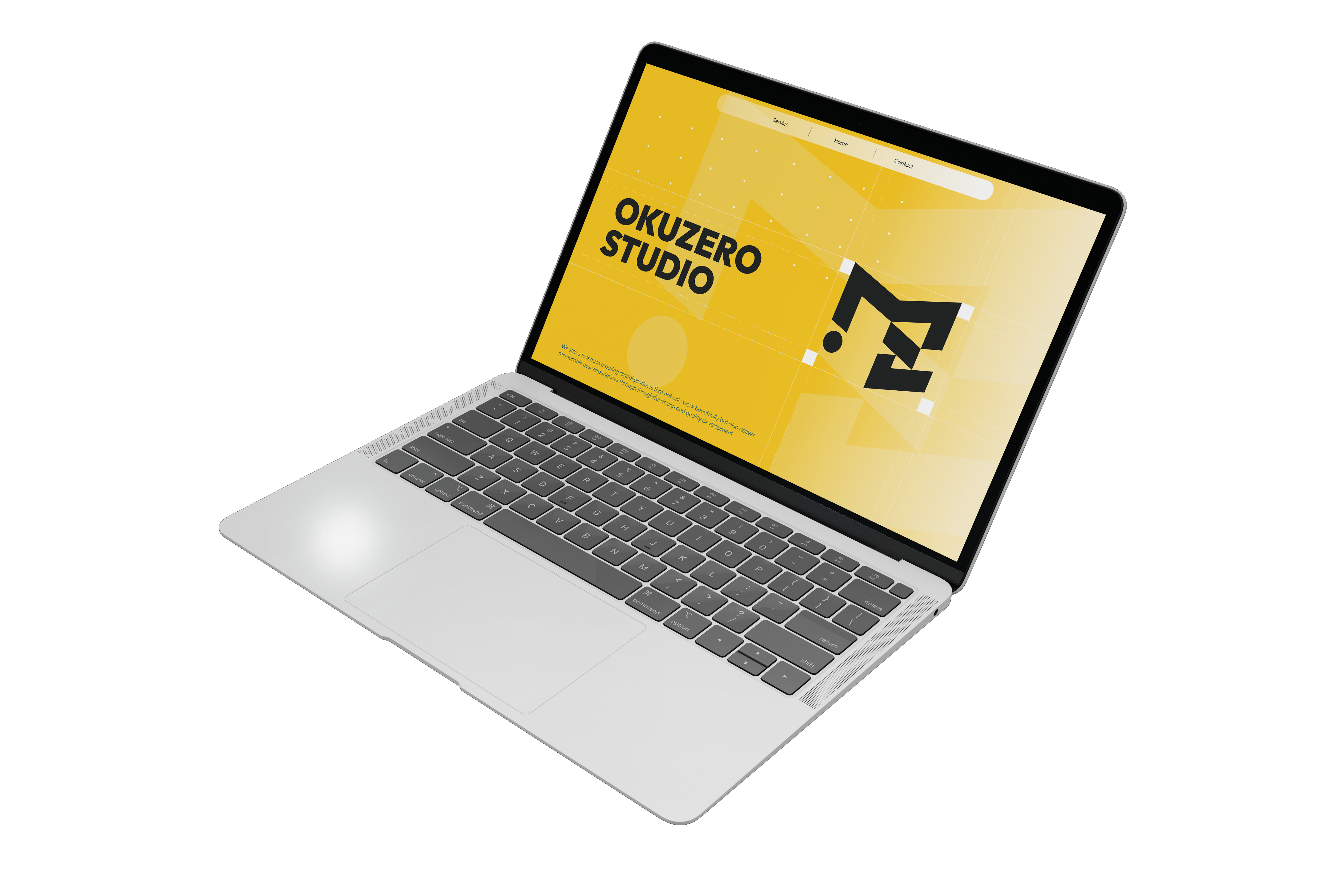 Okuzero Studio website shown on a laptop